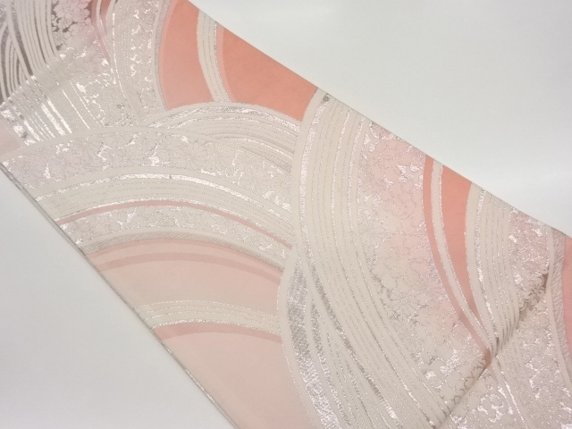 曲線に花々模様織出し全通袋帯